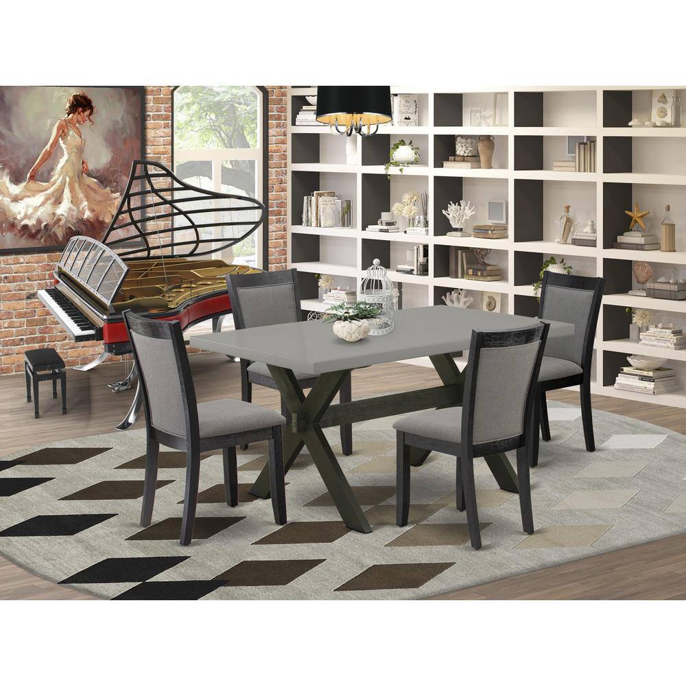 Angle. East West Furniture - East West Furniture 5 Piece Modern Dining Set - A Cement Top Kitchen Table with Trestle Base and 4 Dark Gotham Grey - Multi-Color.