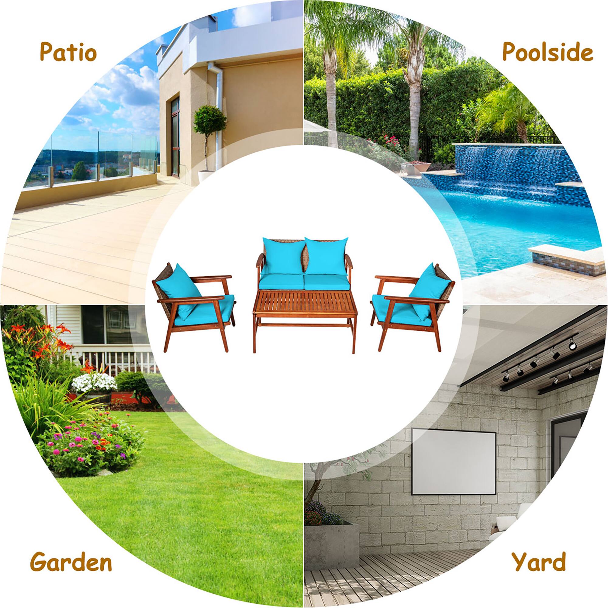 Patio  
Poolside  
Garden  
Yard