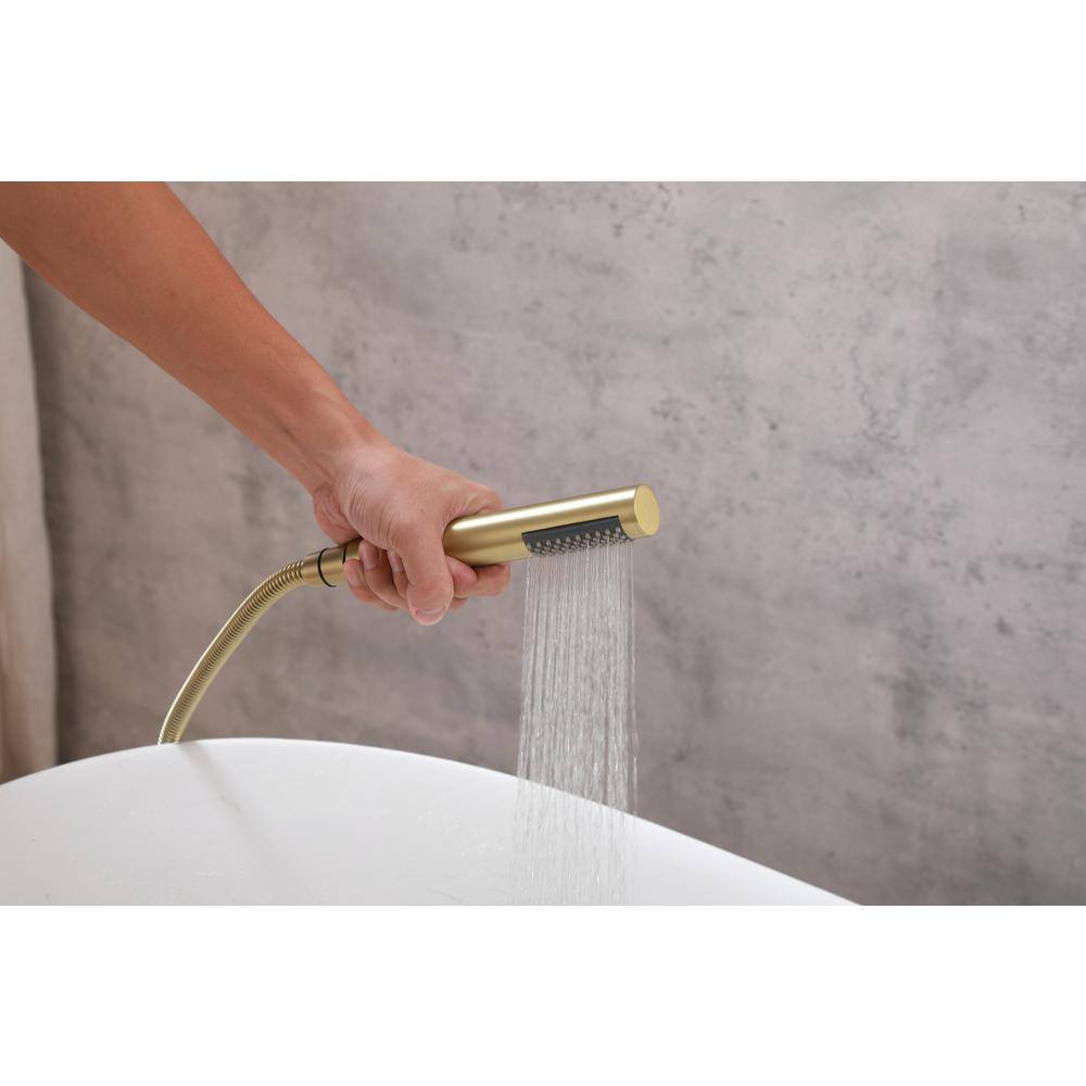 Alt View 7. Elegant Kitchen and Bath - Steven Floor Mounted Roman Tub Faucet with Handshower in Brushed Gold - Brushed Gold.