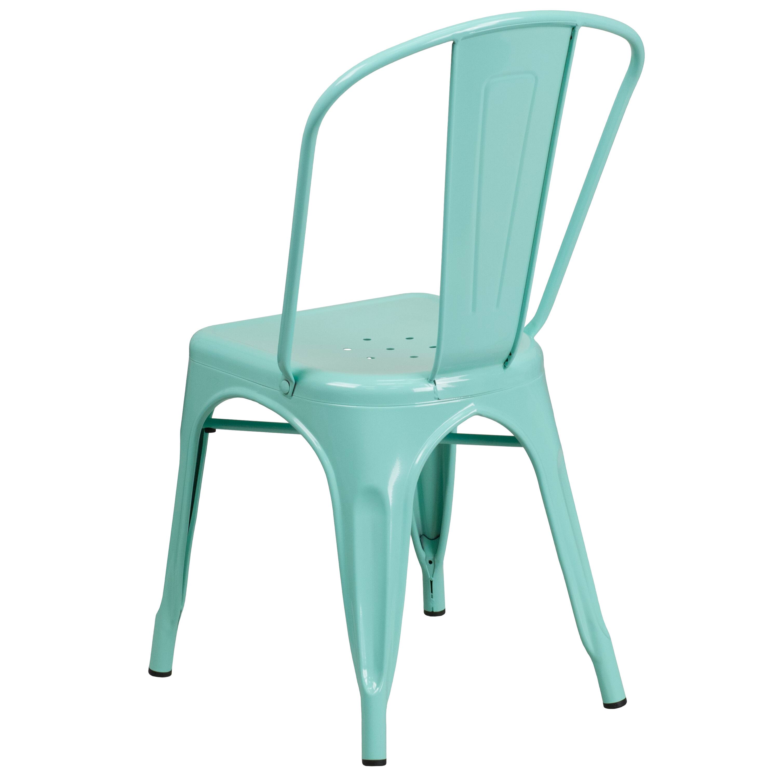 Alt View 3. Emma + Oliver - Commercial Grade 31.5" Square Metal Indoor-Outdoor Table Set with 4 Stack Chairs - Mint Green.