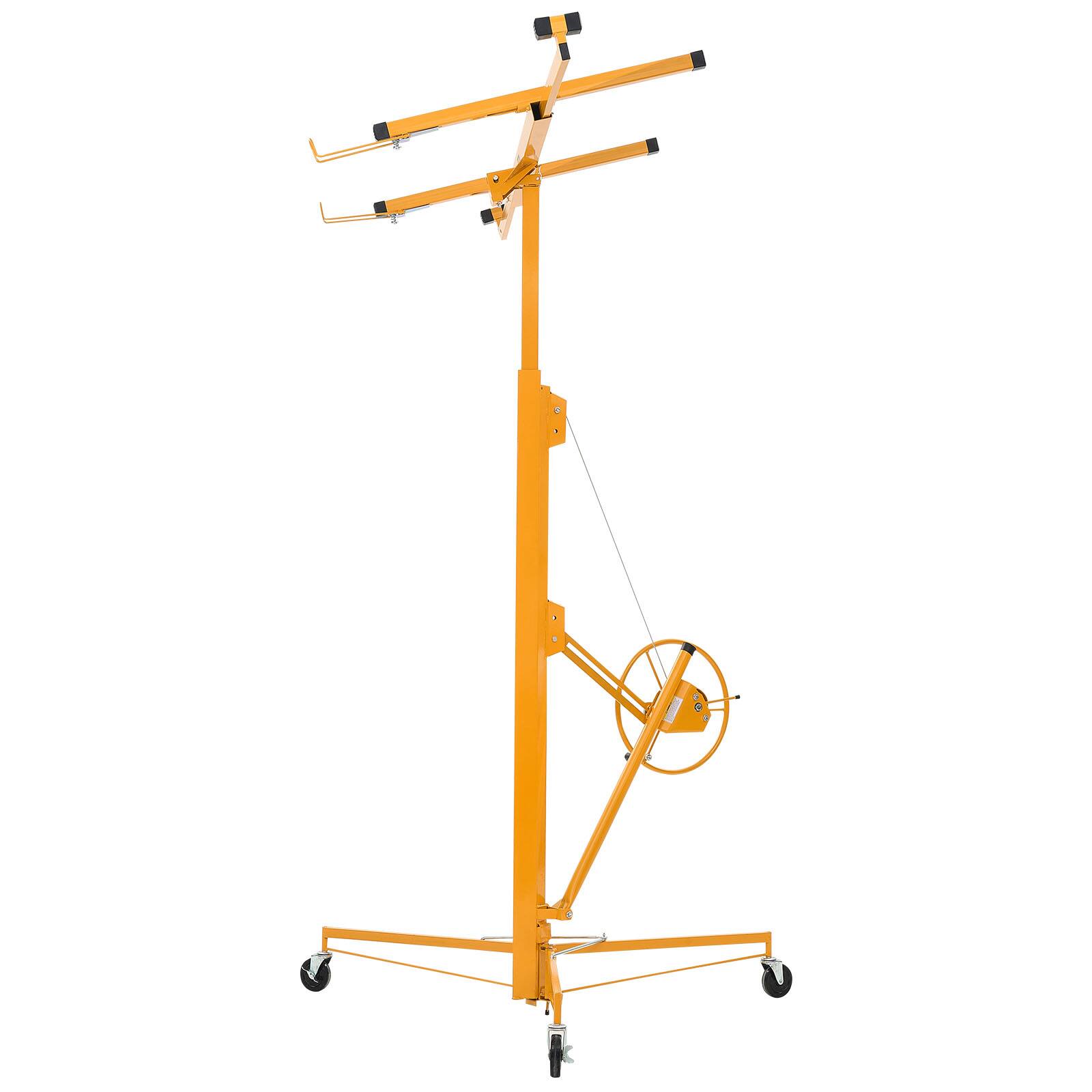 Alt View 5. VEVOR - 16ft Drywall Lift, Heavy-Duty 150 lbs Sheetrock Hoist with Adjustable Telescoping Arm, Lockable Wheels - Yellow.