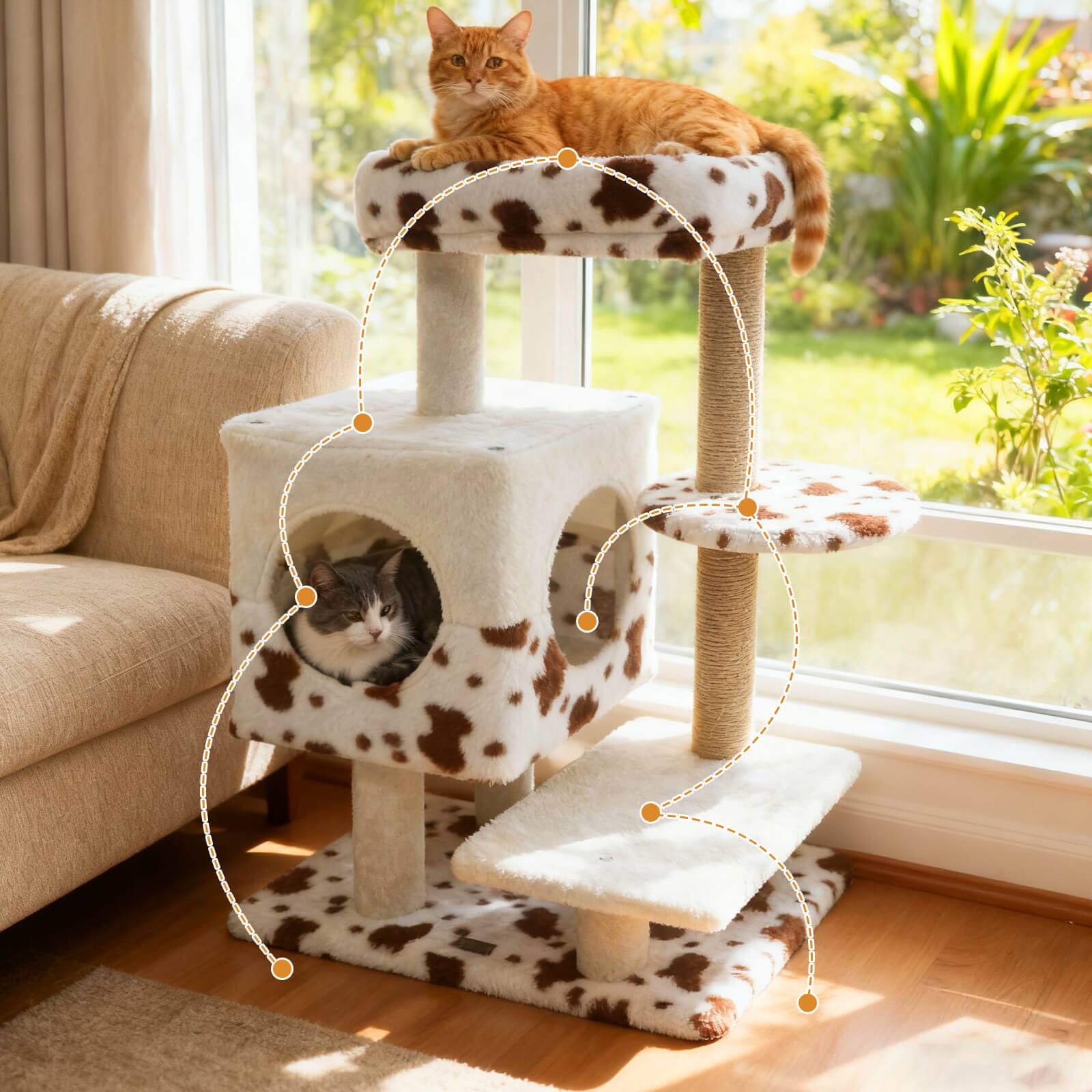 Alt View 3. Costway - Costway Modern Cat Tree with Wide Upholstered Perch & 2-Entrance Cat Condo Scratching Posts.