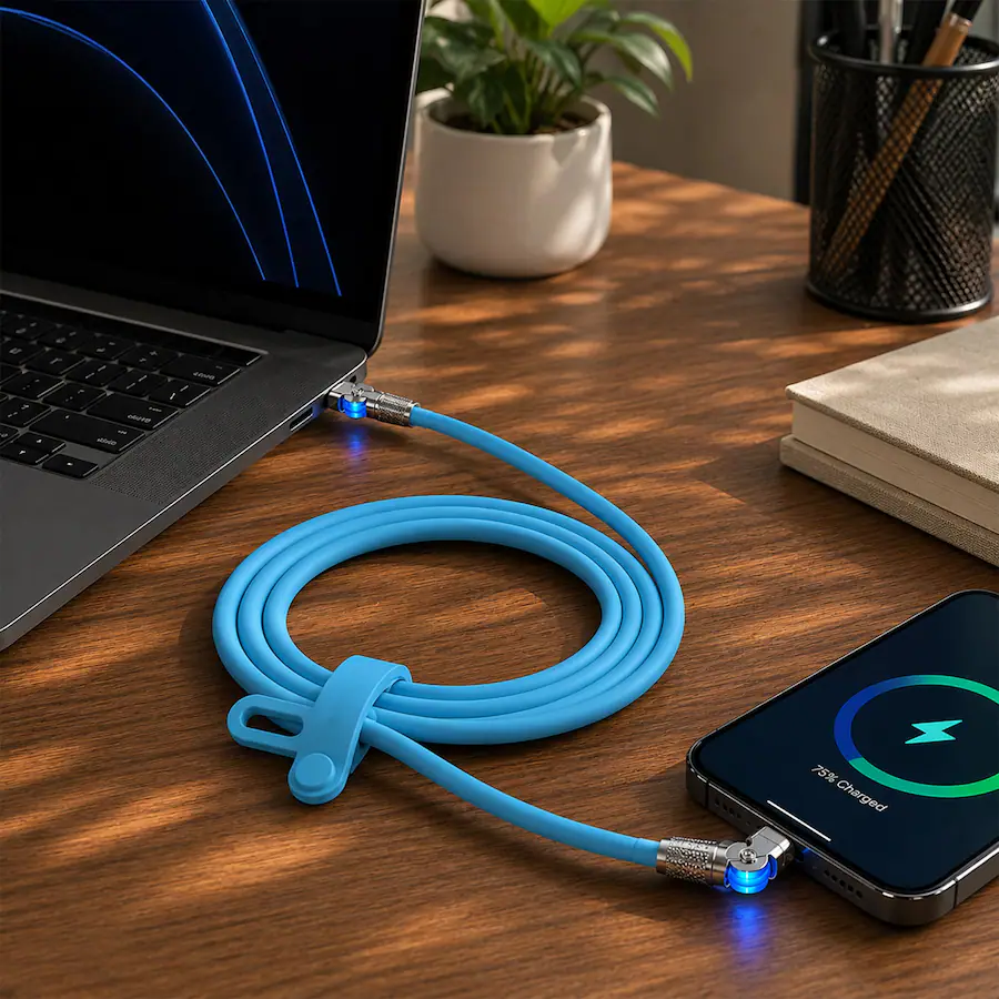 Fas Blue Color iBasics 100W USB C to USB C 6ft Fast Charging Cable with Swivel Sky ...