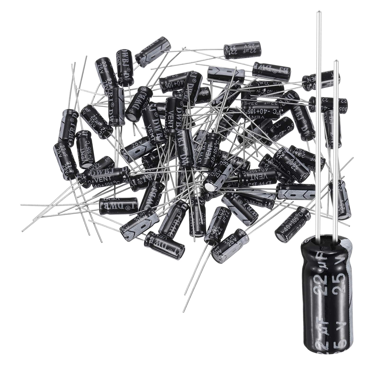 Unique Bargains - 22uF 25V 5x11mm Electrolytic Capacitor, 105C High Temp Radial Leads, for TVs/LCDs/VCD, 60pcs - Black price history on PriceWatchPro