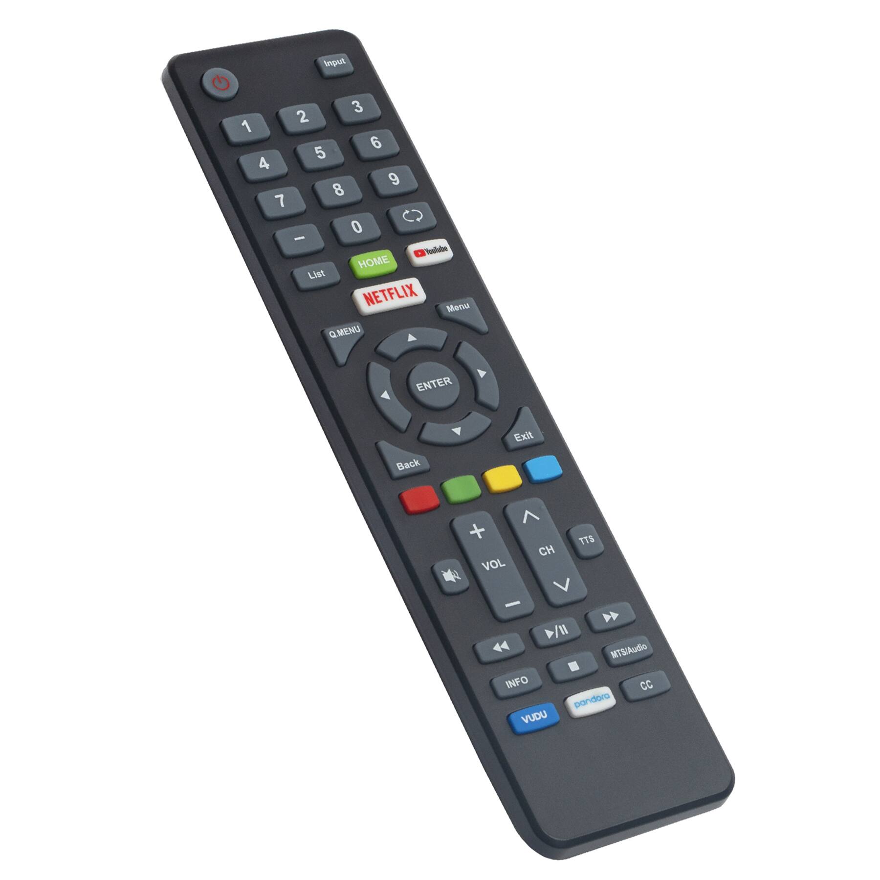 Input 1 2 3 4 5 6 7 8 9 0  
HOME List NETFLIX Men  
Q.MENU ENTER Back Exit  
VOL CH TTS  
MTS/Audio INFO CC  
VUDU pandora