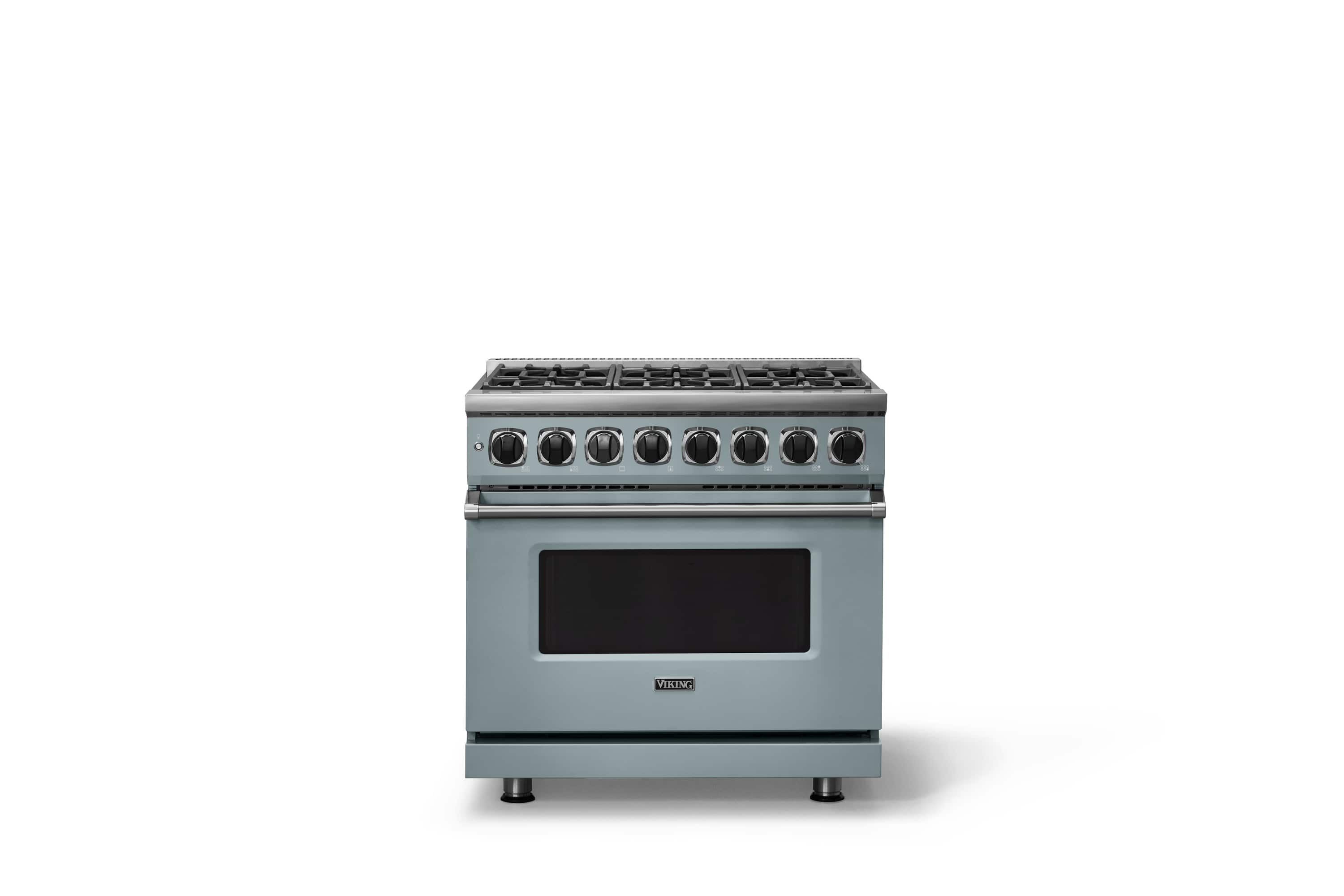 Front. Viking - 36 in. Wide 6 Burner Dual Fuel Sealed Burner Range - November Sky.
