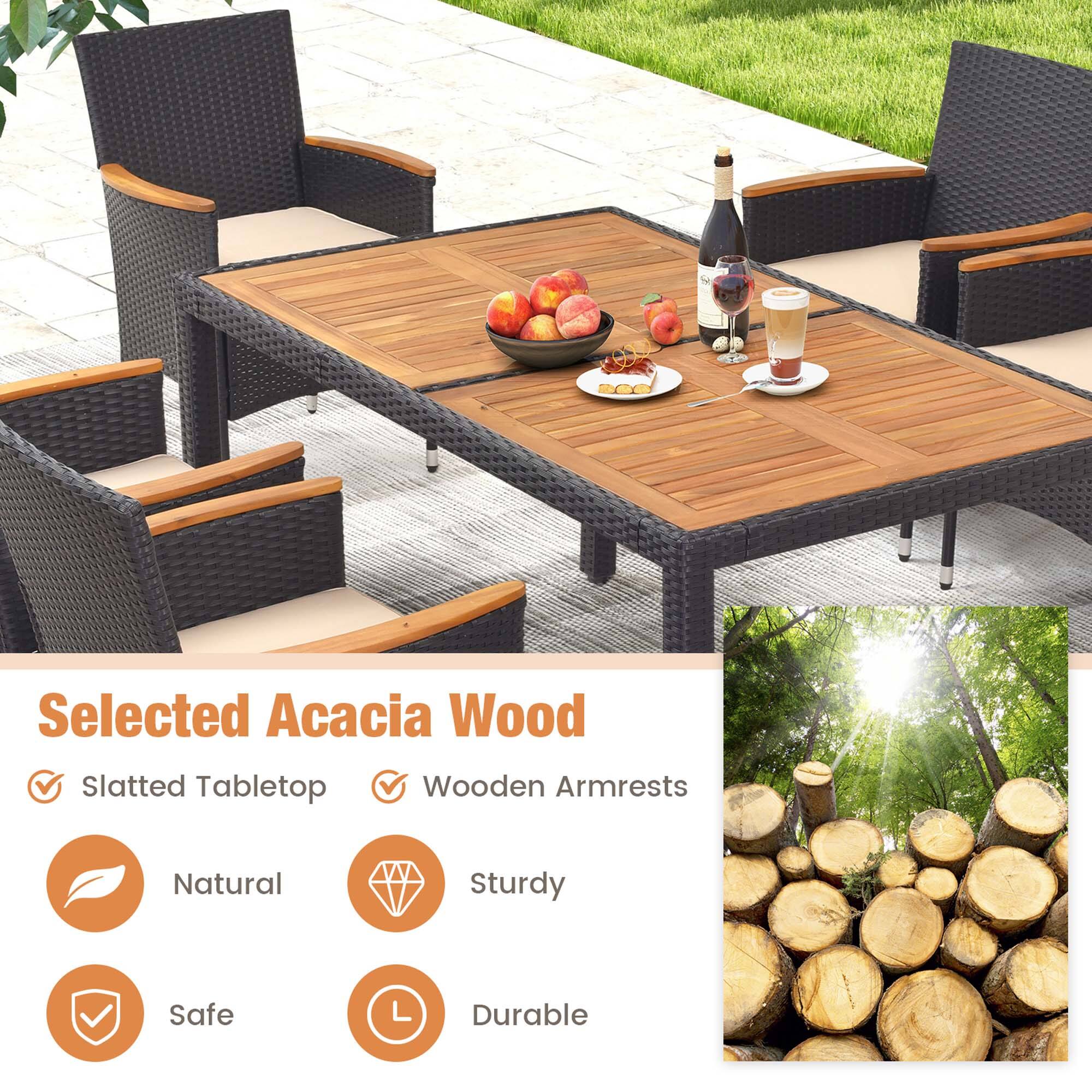 Selected Acacia Wood Slatted Tabletop Wooden Armrests Natural Sturdy Safe Durable