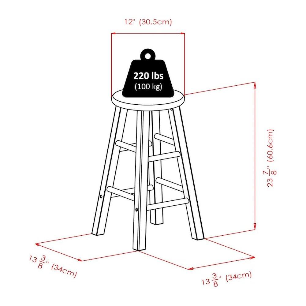 12" (30.5cm)  
220 lbs (100 kg)  
(60.6cm)  
23 3/8" (60.6cm)  
13 3/8" (34cm)  
13 3/8" (34cm)