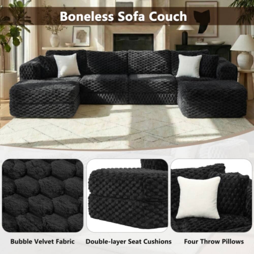 Boneless Sofa Couch

- Bubble Velvet Fabric
- Double-layer Seat Cushions
- Four Throw Pillows