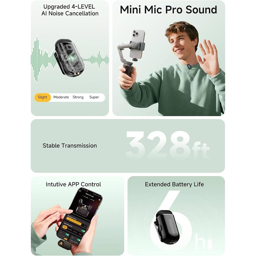 Back. MOSZAR LLC - USB-C Clip-On Microphone – Lapel Mic with Noise Cancellation & AI Voice Filter.
