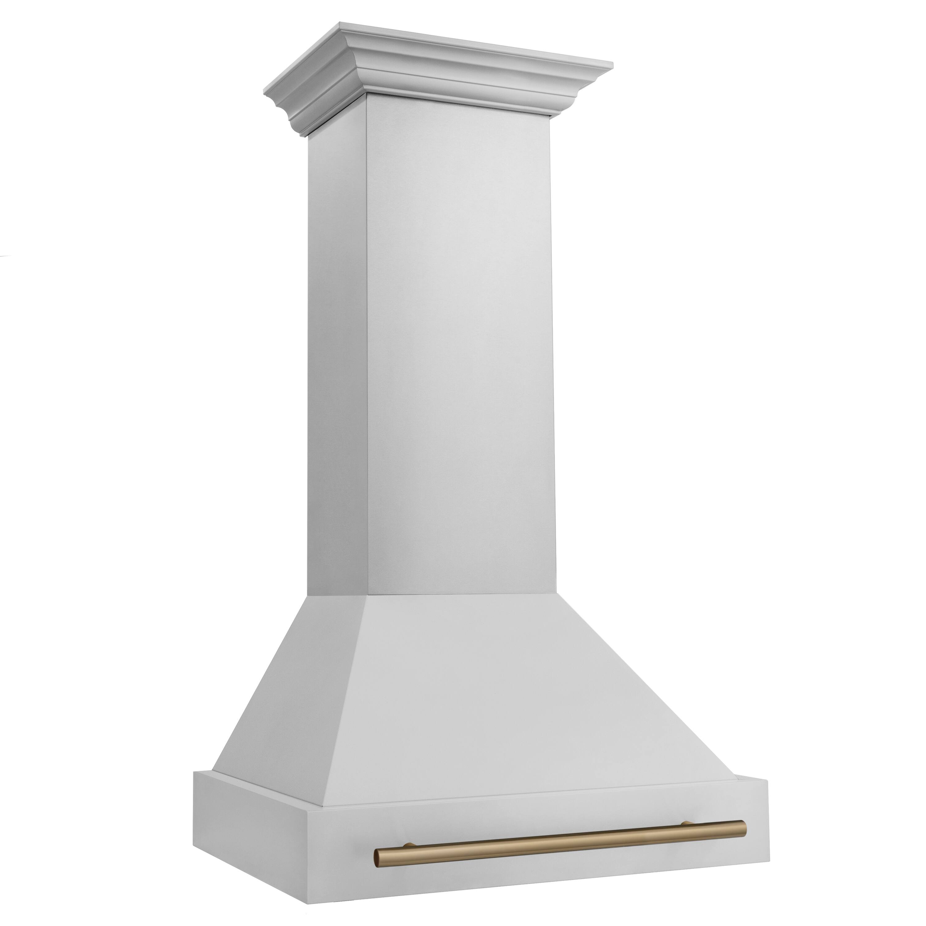 Angle. ZLINE - ZLINE Autograph Edition 30 in. Stainless Steel Range Hood with Stainless Steel Shell and Champagne Bronze Handle - Stainless Steel.