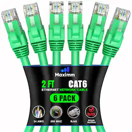 Maximm - Cat 6 Ethernet Cable 2 ft (6-Pack) - UTP, 10Gbps, 550MHz