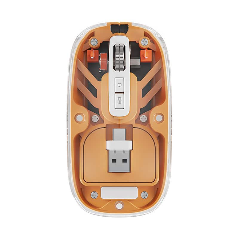RISOKEYS - Transparent Color Magnetic Mouse with Bluetooth Wireless Type C USB Receiver Dual Mode Connection 1600DPI - Wireless - Orange