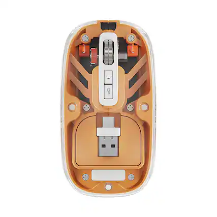 Front. RISOKEYS - Transparent Color Magnetic Mouse with Bluetooth Wireless Type C USB Receiver Dual Mode Connection 1600DPI - Orange.
