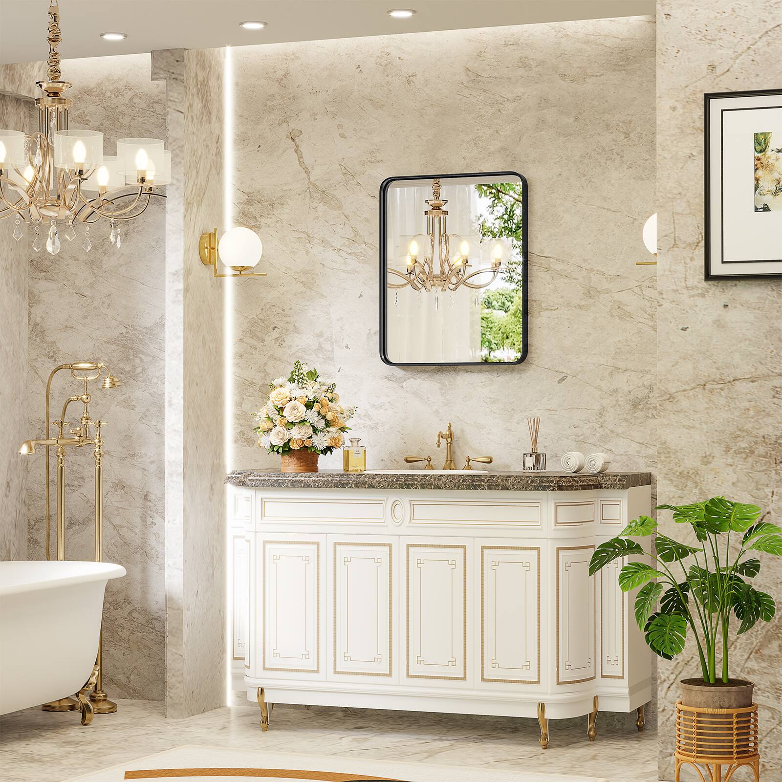 Angle. AENKYO - 36x24 inch Bathroom Mirror Vanity Mirror Wall Mirror with Aluminum Alloy Framed, Anti-Rust - Black.