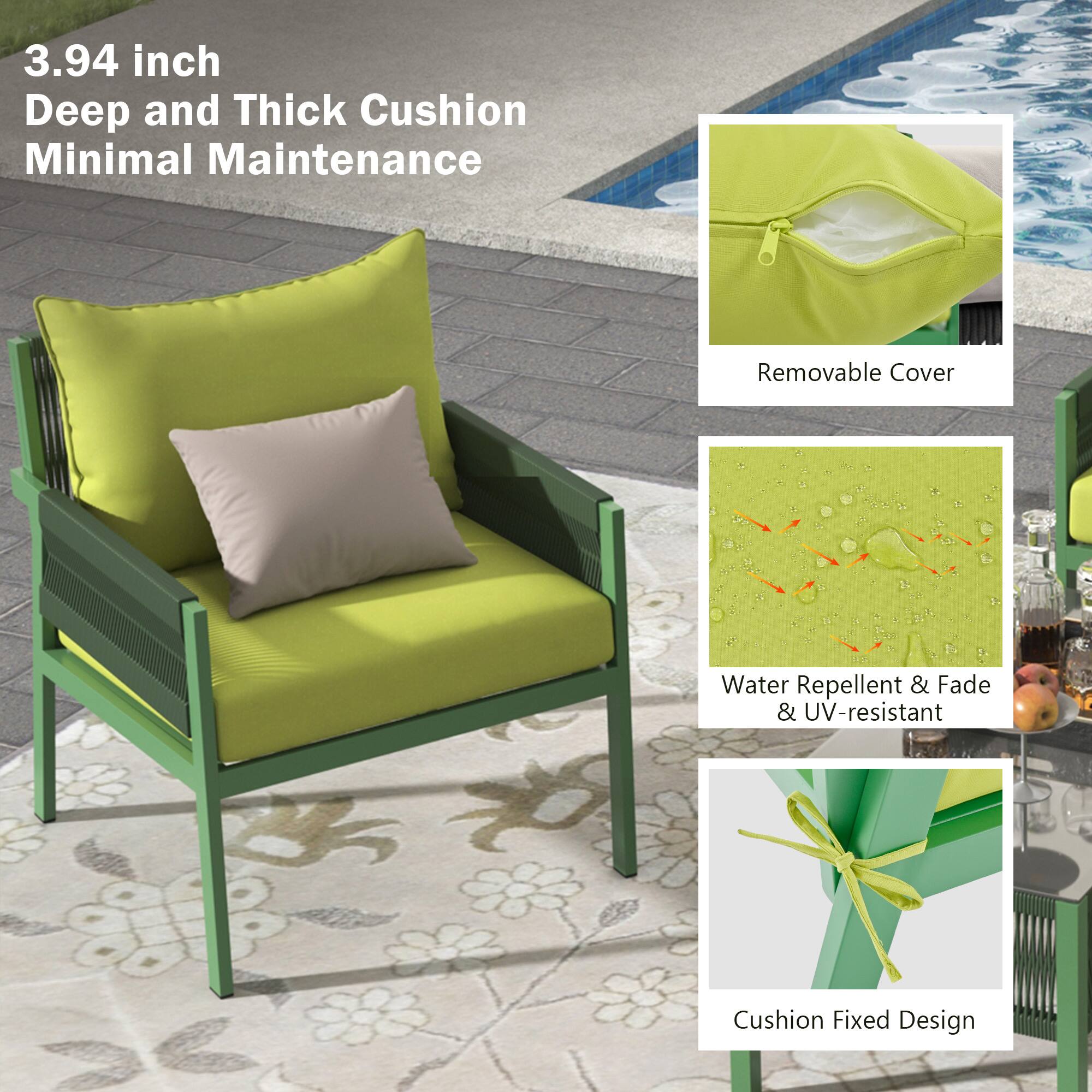 3.94 inch Deep and Thick Cushion  
Minimal Maintenance  

- Removable Cover  
- Water Repellent & Fade & UV-resistant  
- Cushion Fixed Design