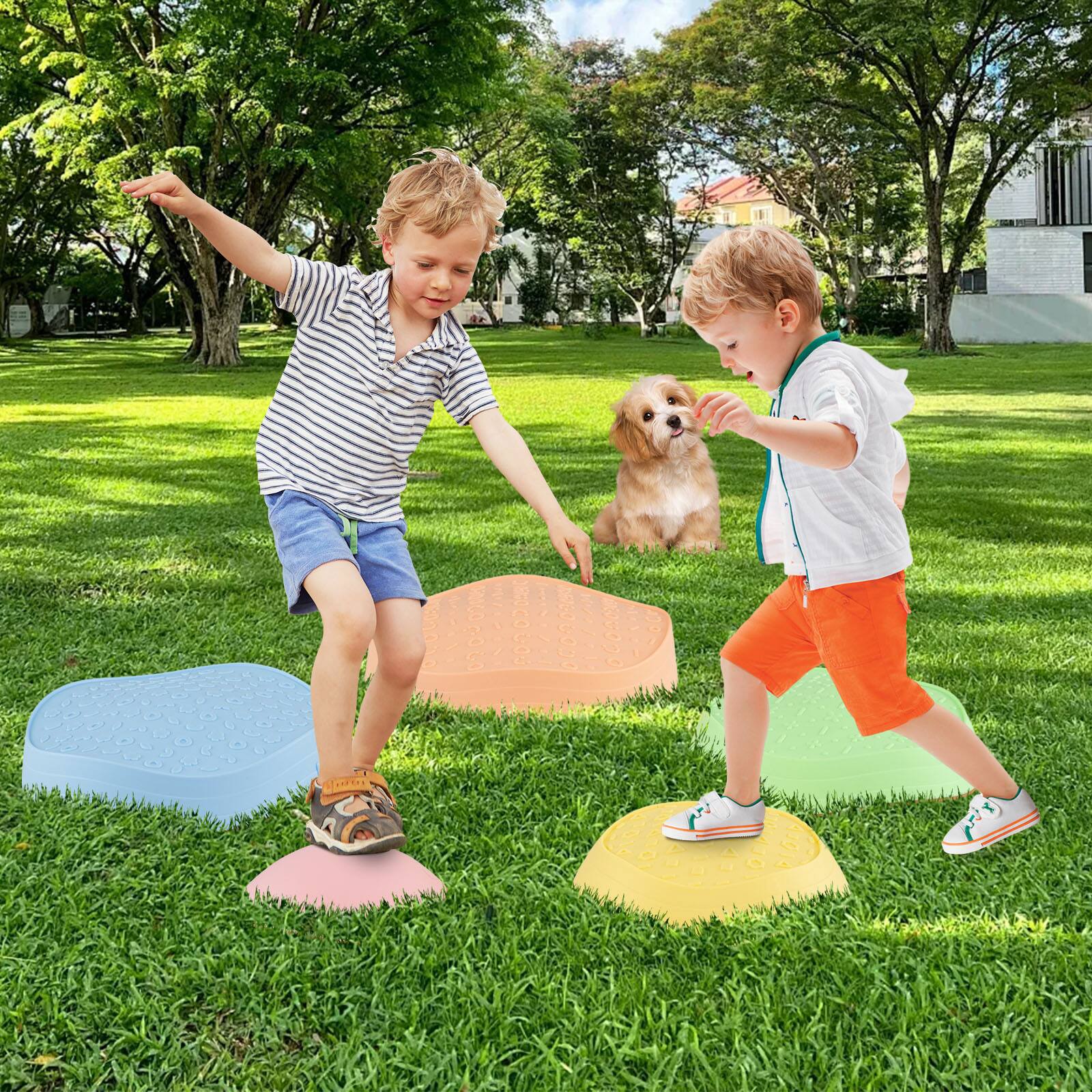 Alt View 9. Gymax - Gymax 5 PCS Stepping Stones for Kids w/Storage Bag for Motor Skills Strength Ages 3+ Outdoor - Multi-Color.