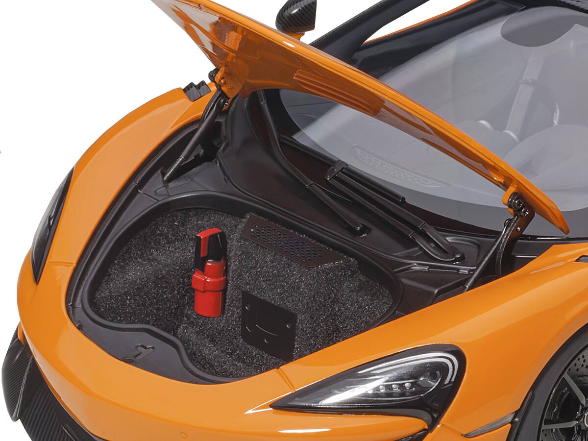 Left. Autoart - Mclaren 600LT Myan Orange and Carbon 1/18 Model Car by Autoart - Myan Orange And Carbon.