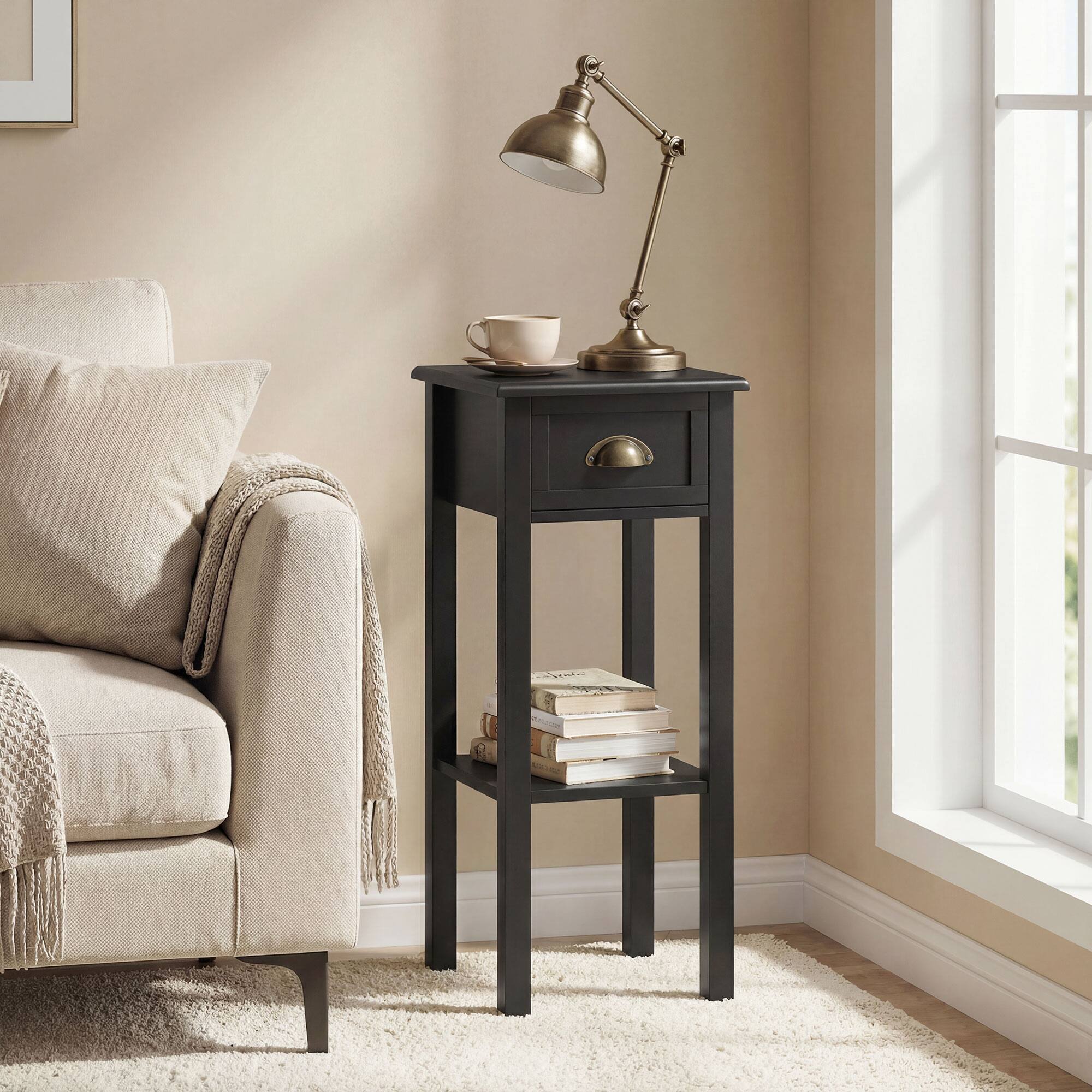 Alt View 1. Homcom - Side Table with Drawer and Shelf - Black.