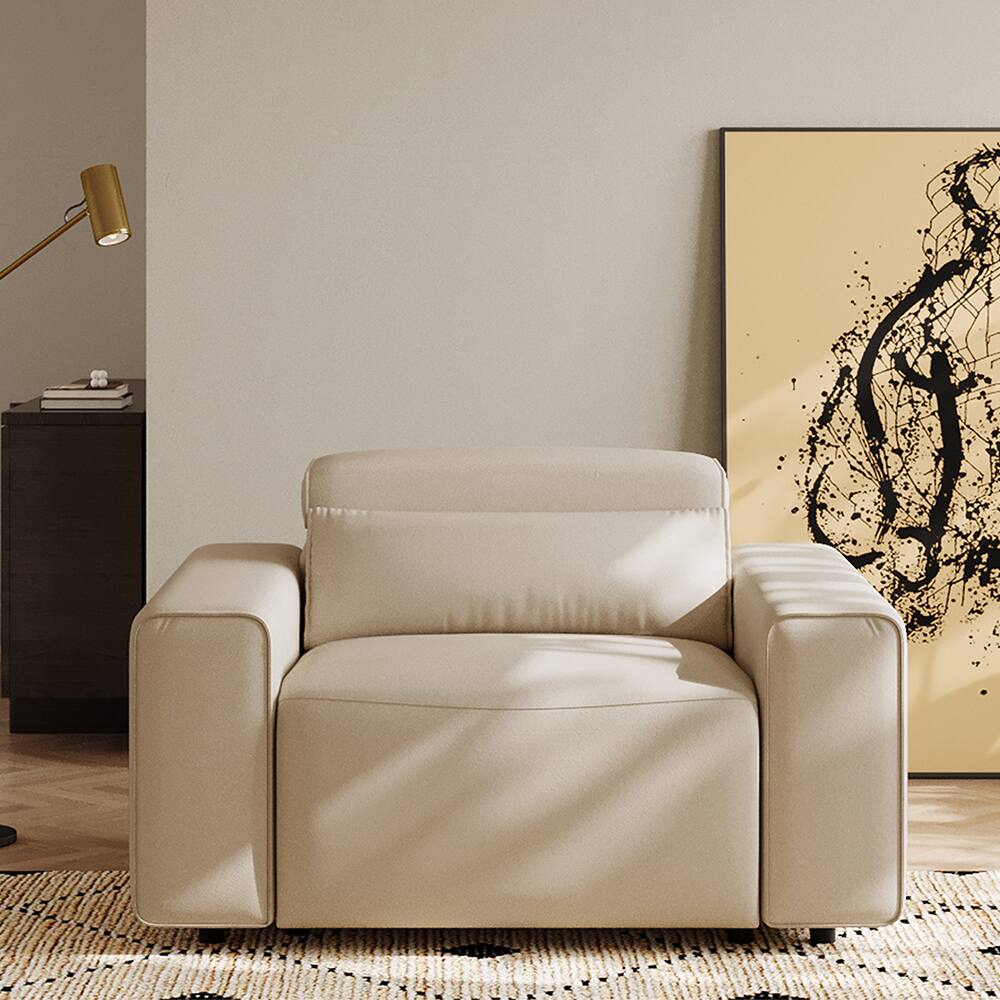 Front. POVISON - 48" Modern Power Reclining Sofa with Adjustable Headrest, Electric Couch ReclinerUSB/USB-C Charging Port,Black - Beige Sustainable Leather.