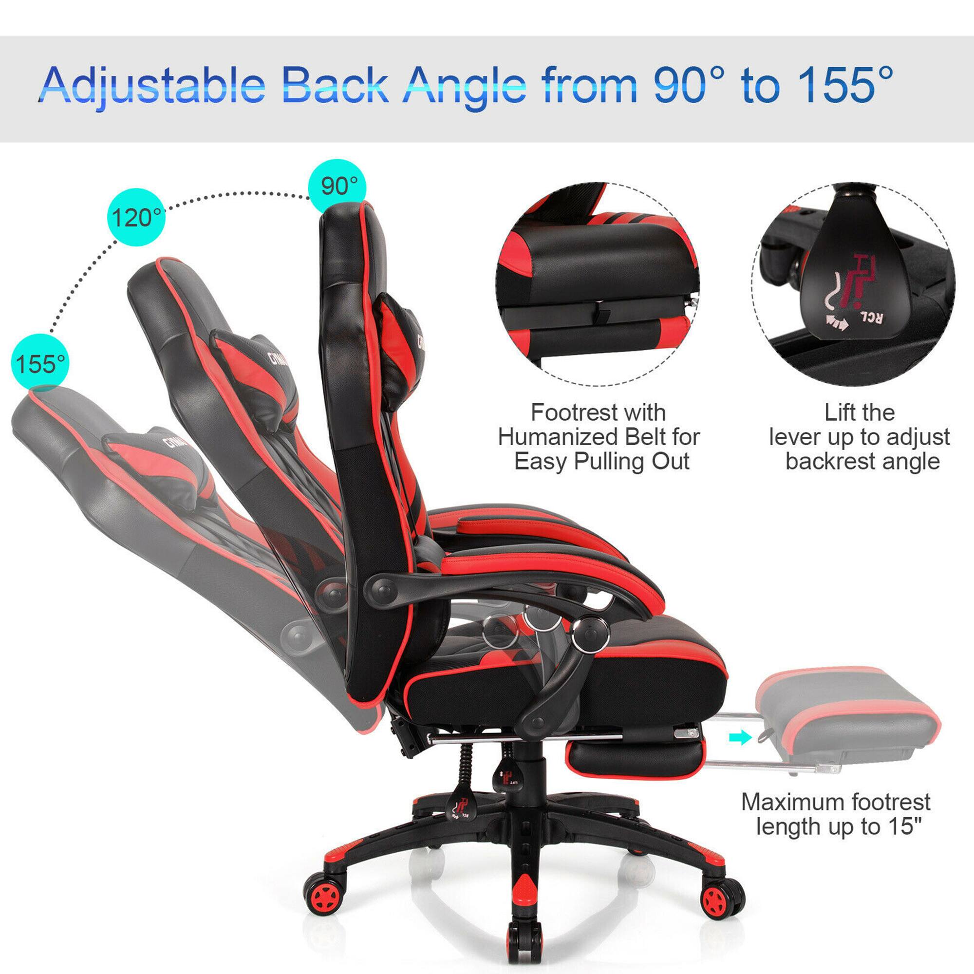 Adjustable Back Angle from 90 to 155. 120. 90. I P ** RCL 155. Footrest with Humanized Belt for Easy Pulling Out. Lift the lever up to adjust backrest angle. Maximum footrest length up to 15".