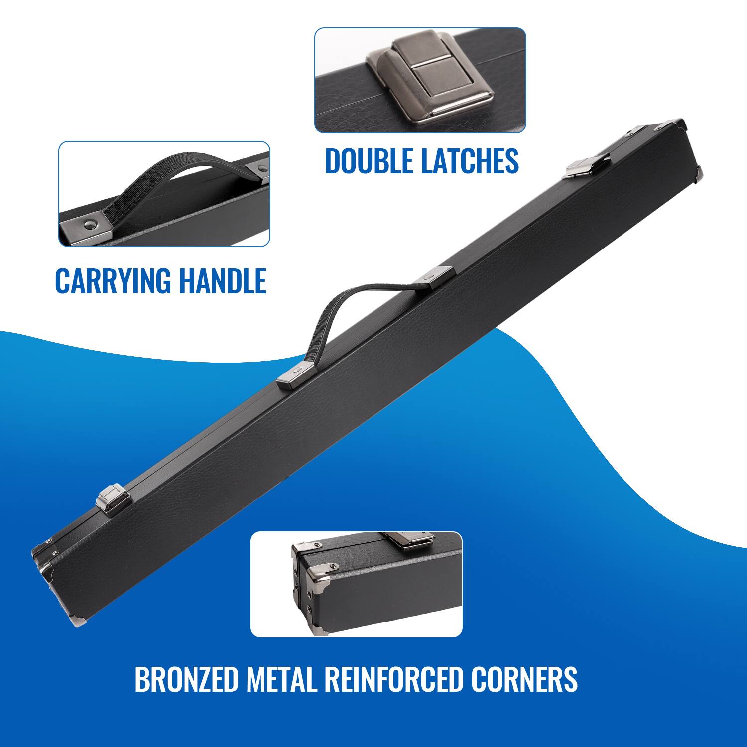 DOUBLE LATCHES, CARRYING HANDLE, BRONZED METAL REINFORCED CORNERS