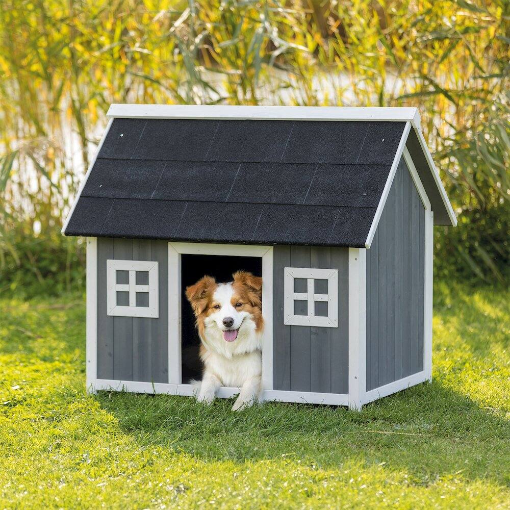Angle. TRIXIE - Natura Barn Style Dog House - Gray/White.