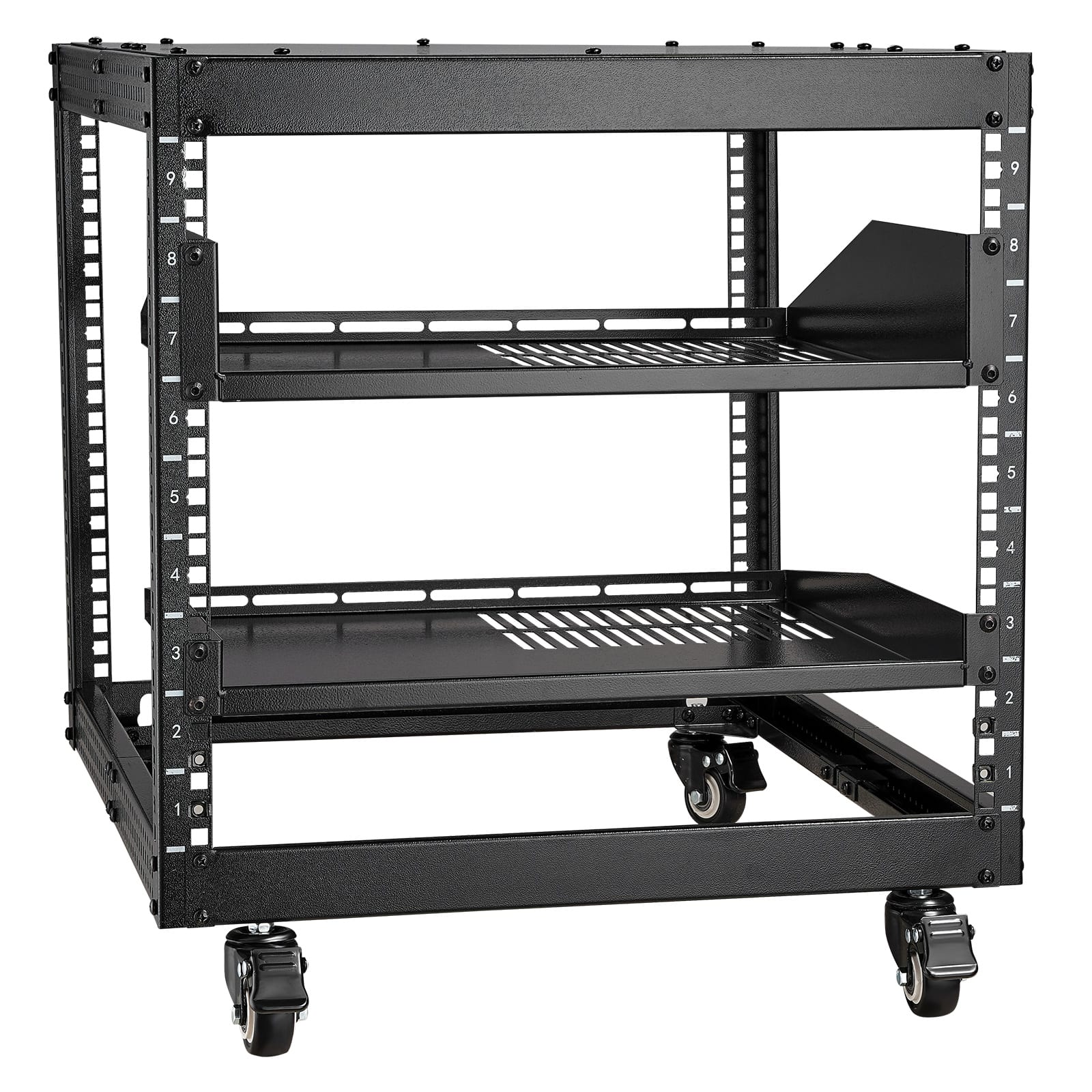 VEVOR - 9U Open Frame Server Rack, 23''-40'' Adjustable Depth, Free Standing or Wall Mount Network Server Rack with 360° Casters - Black