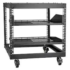 Front. VEVOR - 9U Open Frame Server Rack, 23''-40'' Adjustable Depth, Free Standing or Wall Mount Network Server Rack with 360° Casters - Black.