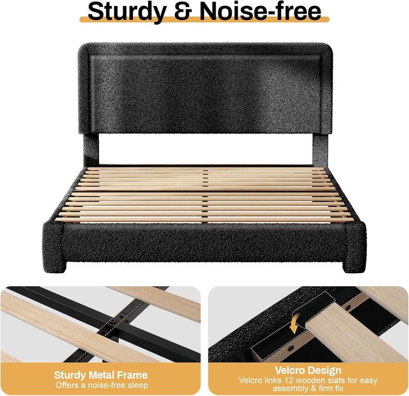Sturdy & Noise-free

Sturdy Metal Frame  
Offers a noise-free sleep

Velcro Design  
Velcro links 12 wooden slats for easy assembly & firm fix