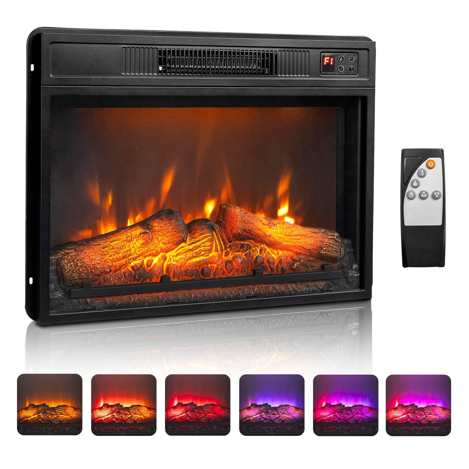 Winado - 23" Electric Fireplace Insert, 1400W Wall Recessed Fireplace Heater with 6 Flame Settings, Remote Control, Thermostat - Black
