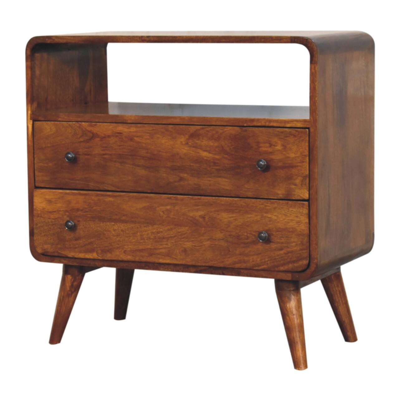 Left. Artisan Furniture - Artisan Furniture Solid Wood Curved Nordic Charm Chest, 2 Drawers & 1 Open Slot, Brown - Brown.