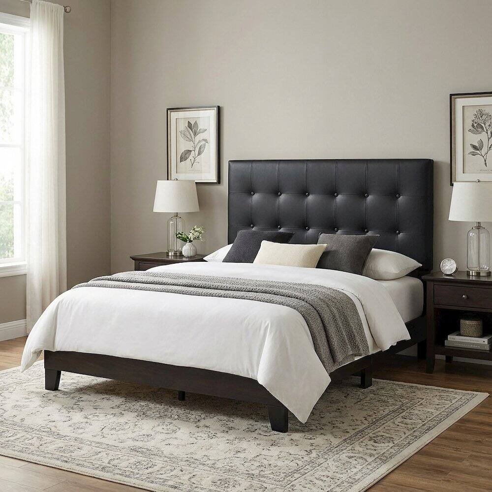 Left. FurniFact - Upholstered Vinyl Twin Headboard with Cushioned Support and Durable Frame - Black.