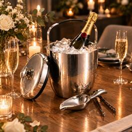 Malletson - 3L Double-Wall Insulated Stainless Steel Ice Bucket with Lid & Tongs – 20-Hour Cold Retention - Silver