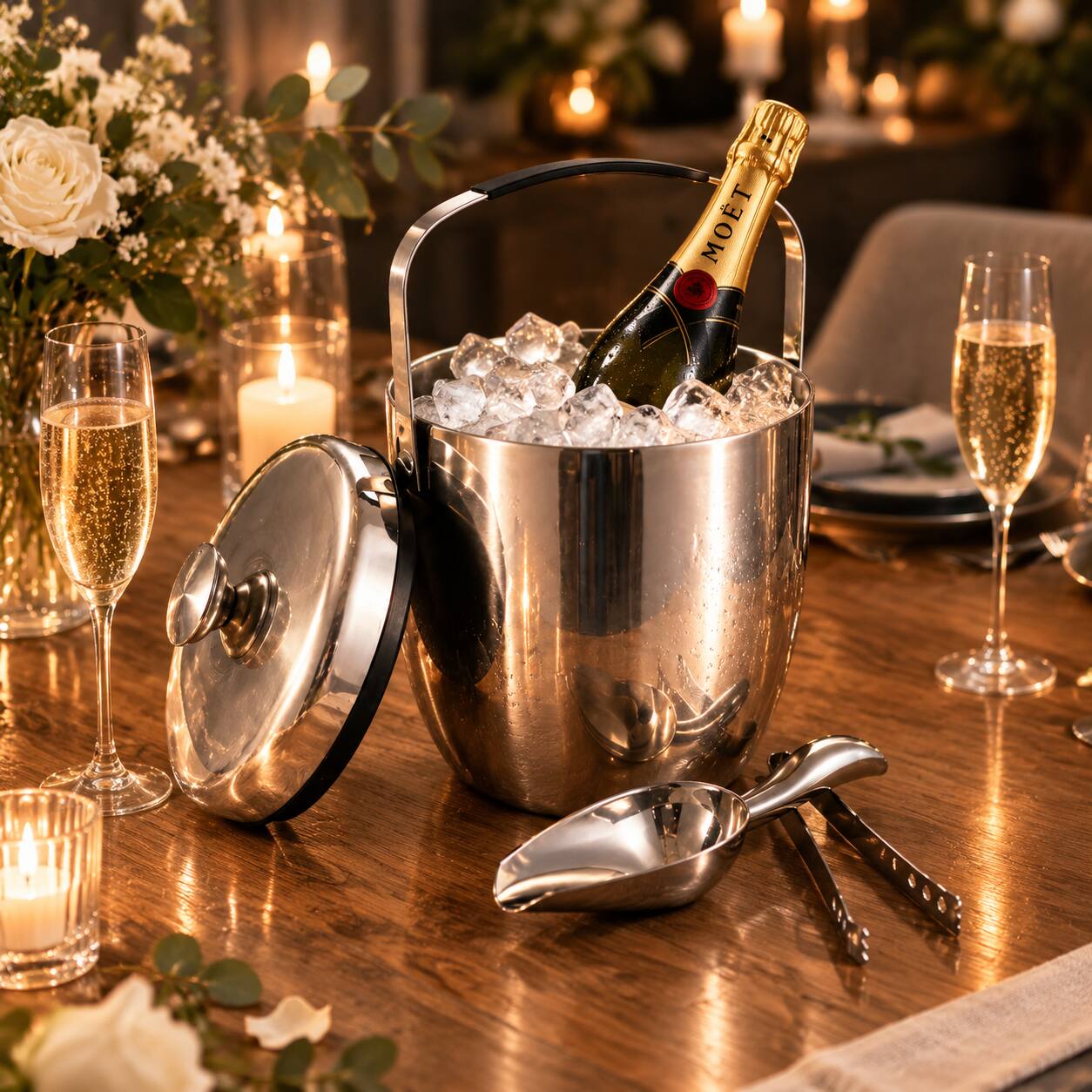 Malletson - 3L Double-Wall Insulated Stainless Steel Ice Bucket with Lid & Tongs – 20-Hour Cold Retention - Silver