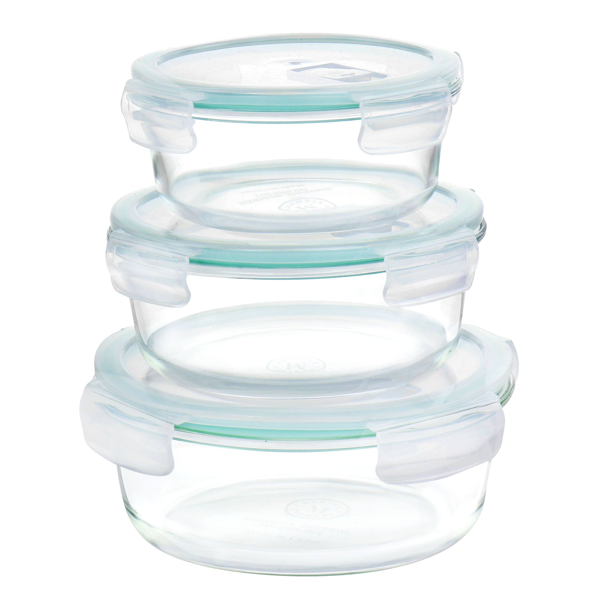Martha Stewart - 6 Piece Round Glass Storage Containers with Leak Proof Lids - Clear