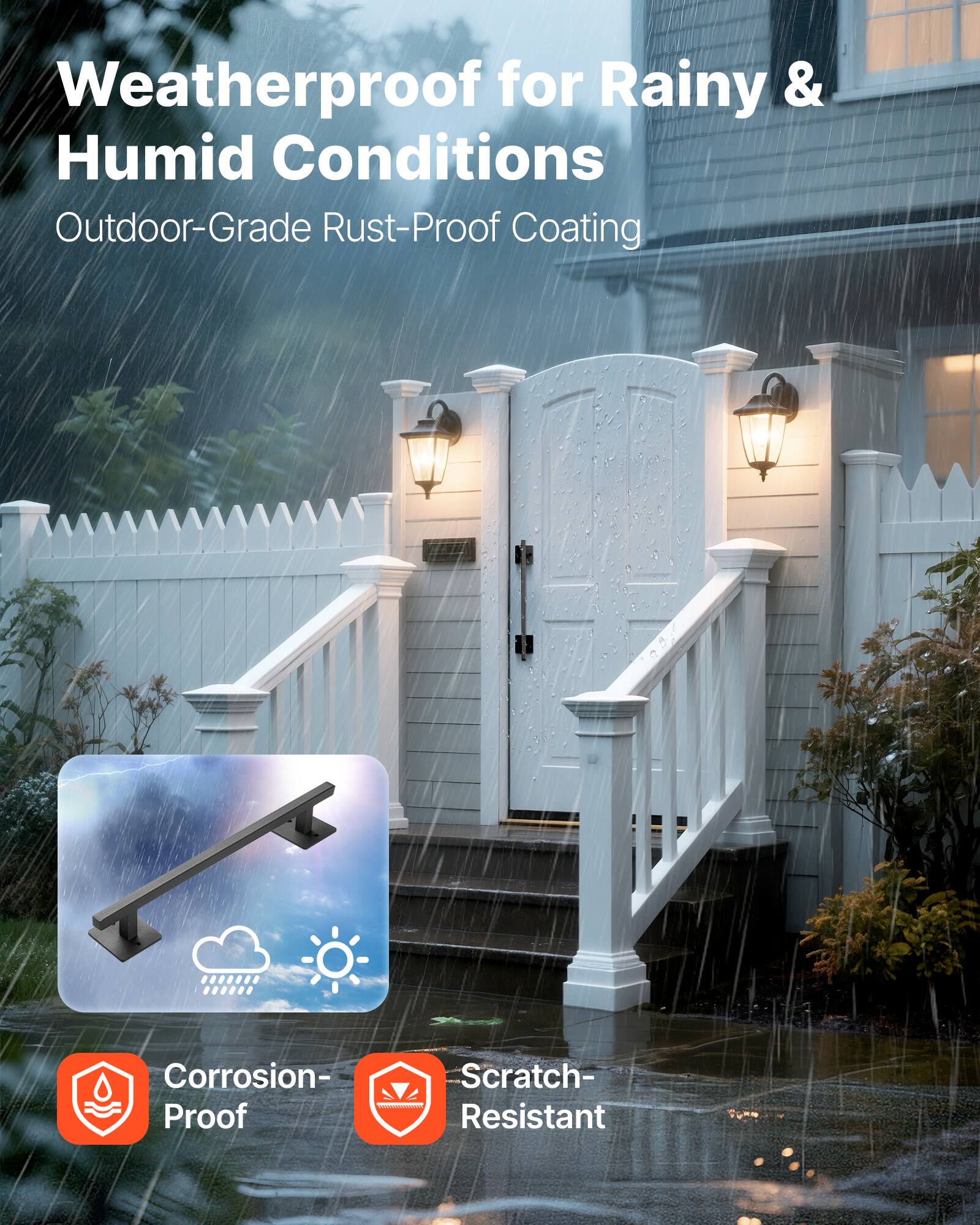 Weatherproof for Rainy & Humid Conditions  
Outdoor-Grade Rust-Proof Coating  

Corrosion-Proof  
Scratch-Resistant