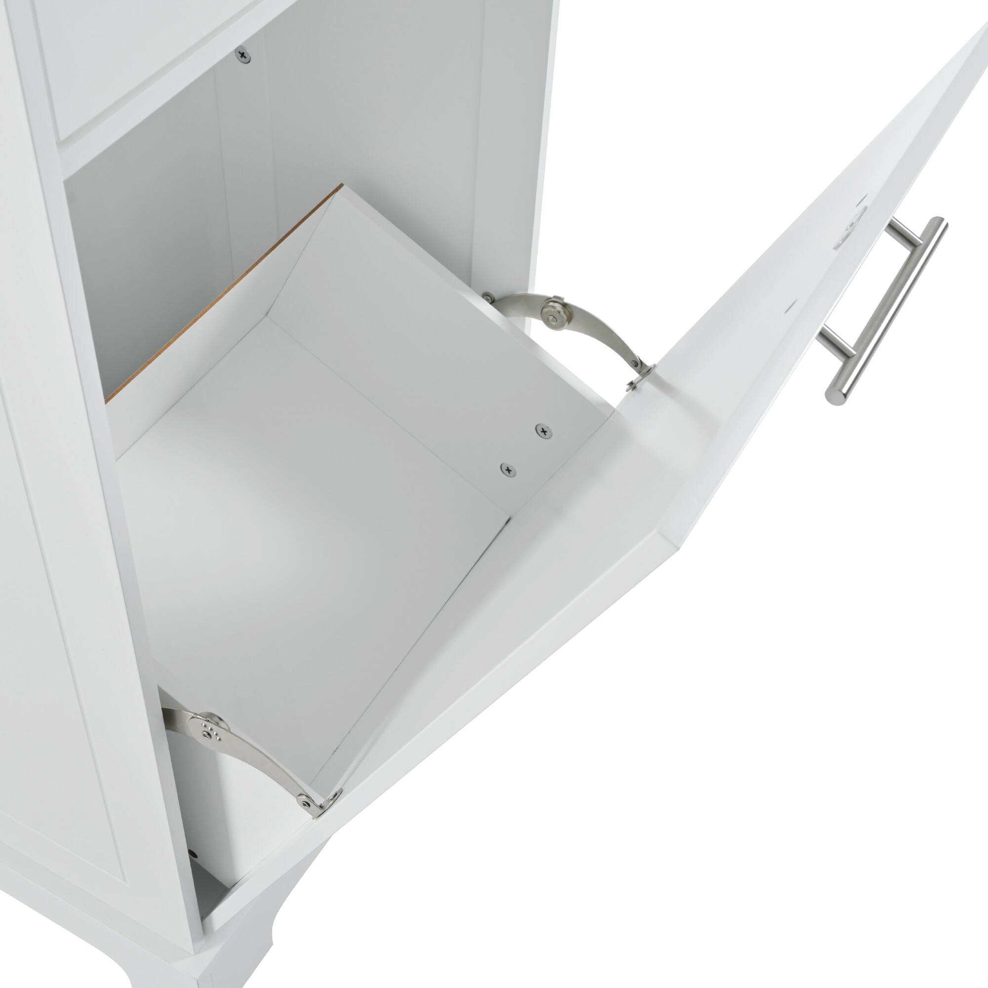 Alt View 7. Forest'nSky - Fluted Rolling Kitchen Island with Trash Can Cabinet, Power Outlet, 3 Drawers & Open Side Racks for 10-Gallon Bin, White - White.