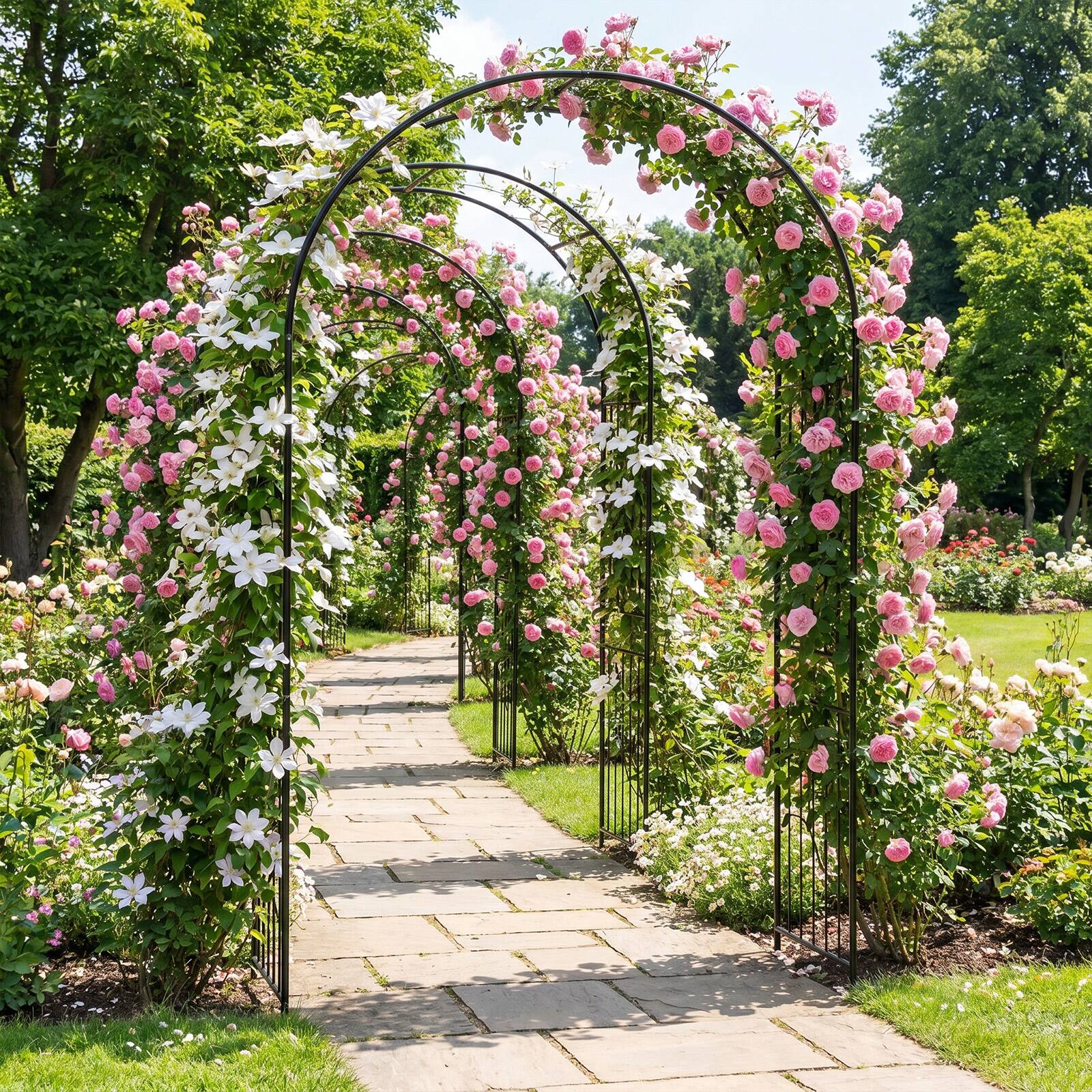 Alt View 4. Gymax - Gymax Garden Arch 87'' Tall Heavy Duty Metal Arbor Trellis Archway for Climbing Plants - Black.