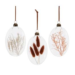 BreeBe - Burgandy Dried Floral Glass Ornament (Set of 12) - Brown, Red, Pink