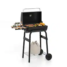 Front. Costway - Costway Barrel Charcoal Grill with Foldable Side Table Built-in Thermometer & Storage Shelf - Black.