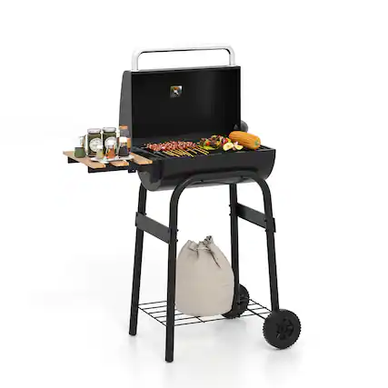Front. Costway - Costway Barrel Charcoal Grill with Foldable Side Table Built-in Thermometer & Storage Shelf - Black.