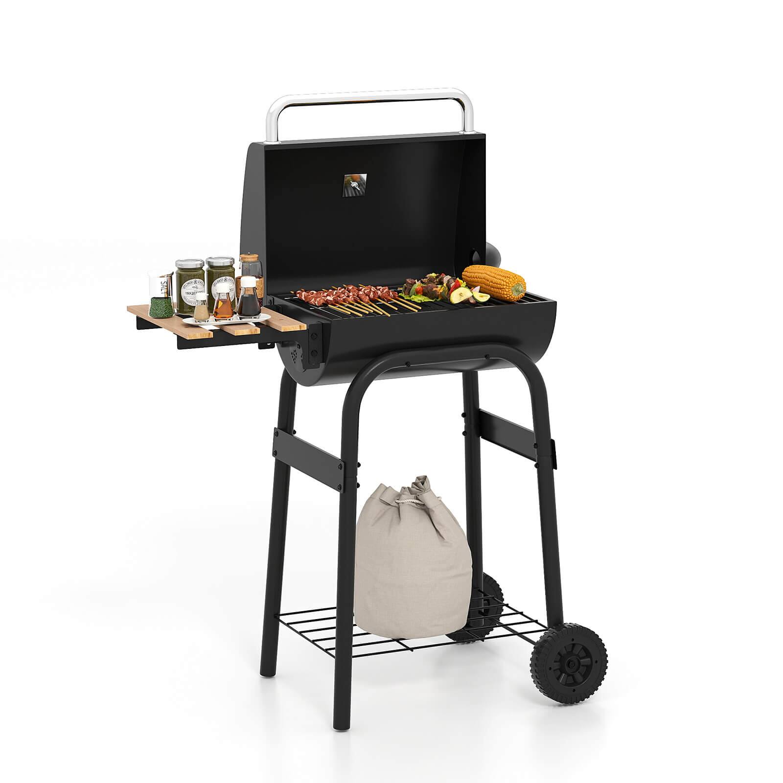 Front. Costway - Costway Barrel Charcoal Grill with Foldable Side Table Built-in Thermometer & Storage Shelf - Black.