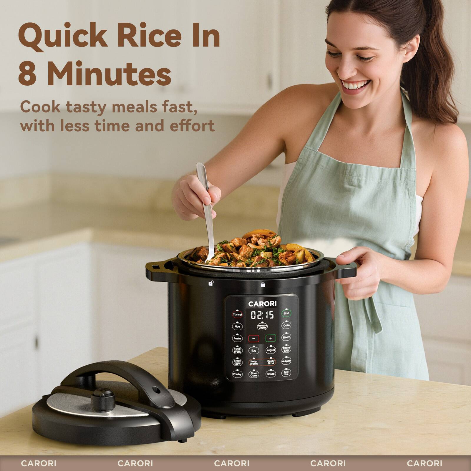 Quick Rice In 8 Minutes  
Cook tasty meals fast, with less time and effort  

CARORI  
CARORI  
CARORI  
CARORI  
CARORI