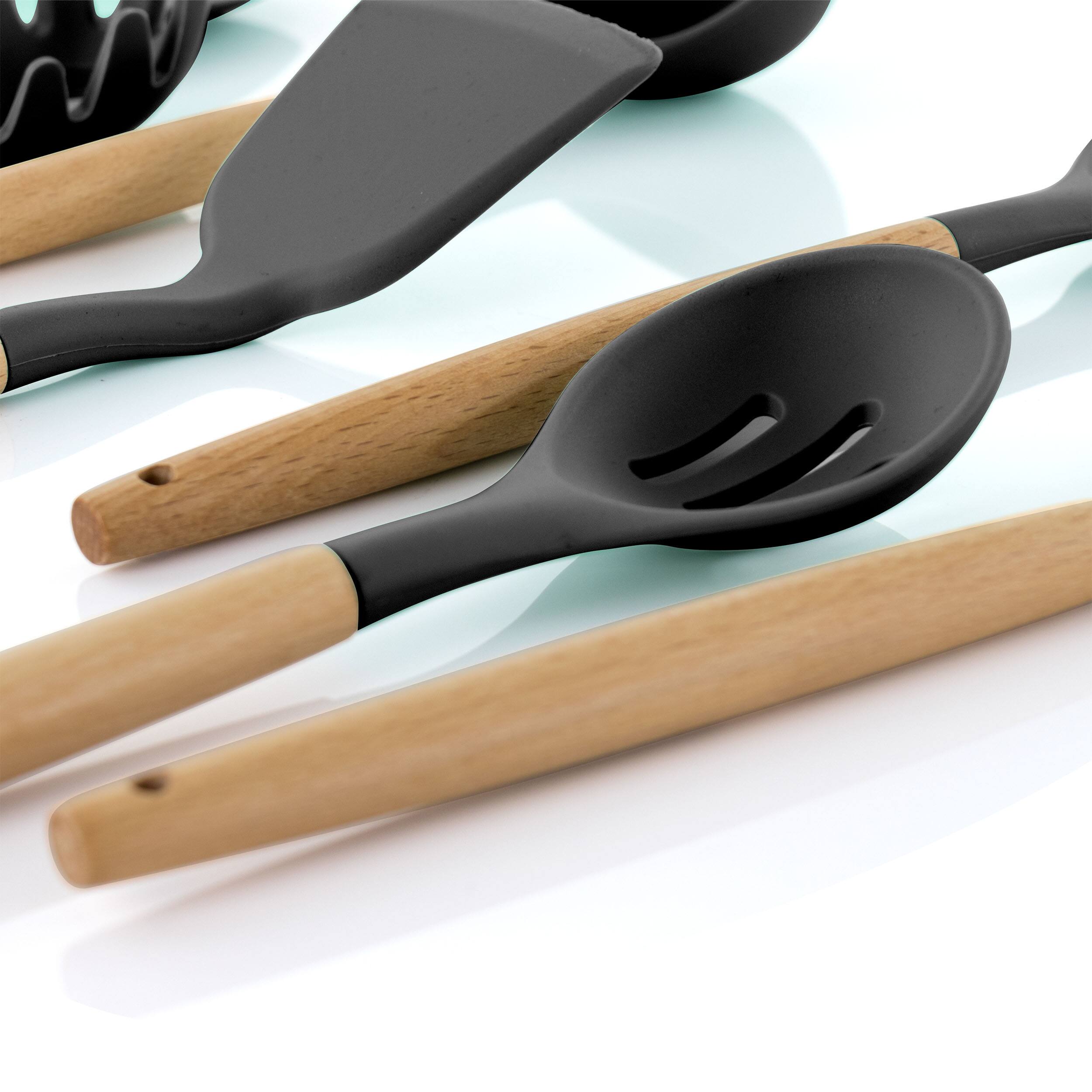 Alt View 3. MegaChef - MegaChef Gray Silicone and Wood Cooking Utensils, Set of 9 - Gray.