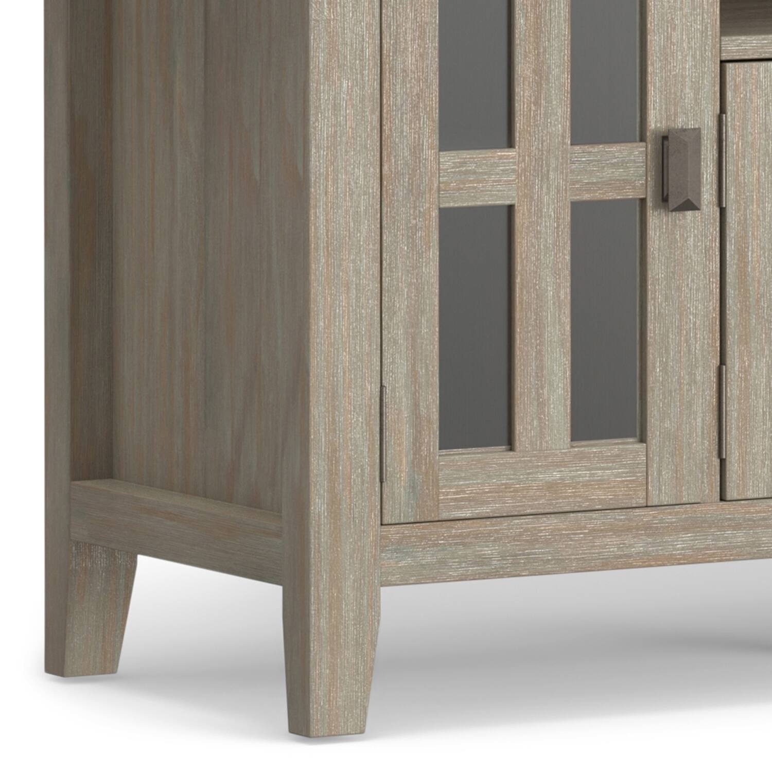 Alt View 5. Simpli Home - Artisan 72W Low TV Stand with Drawers, Glass Doors and Cubbies - Distressed Gray.