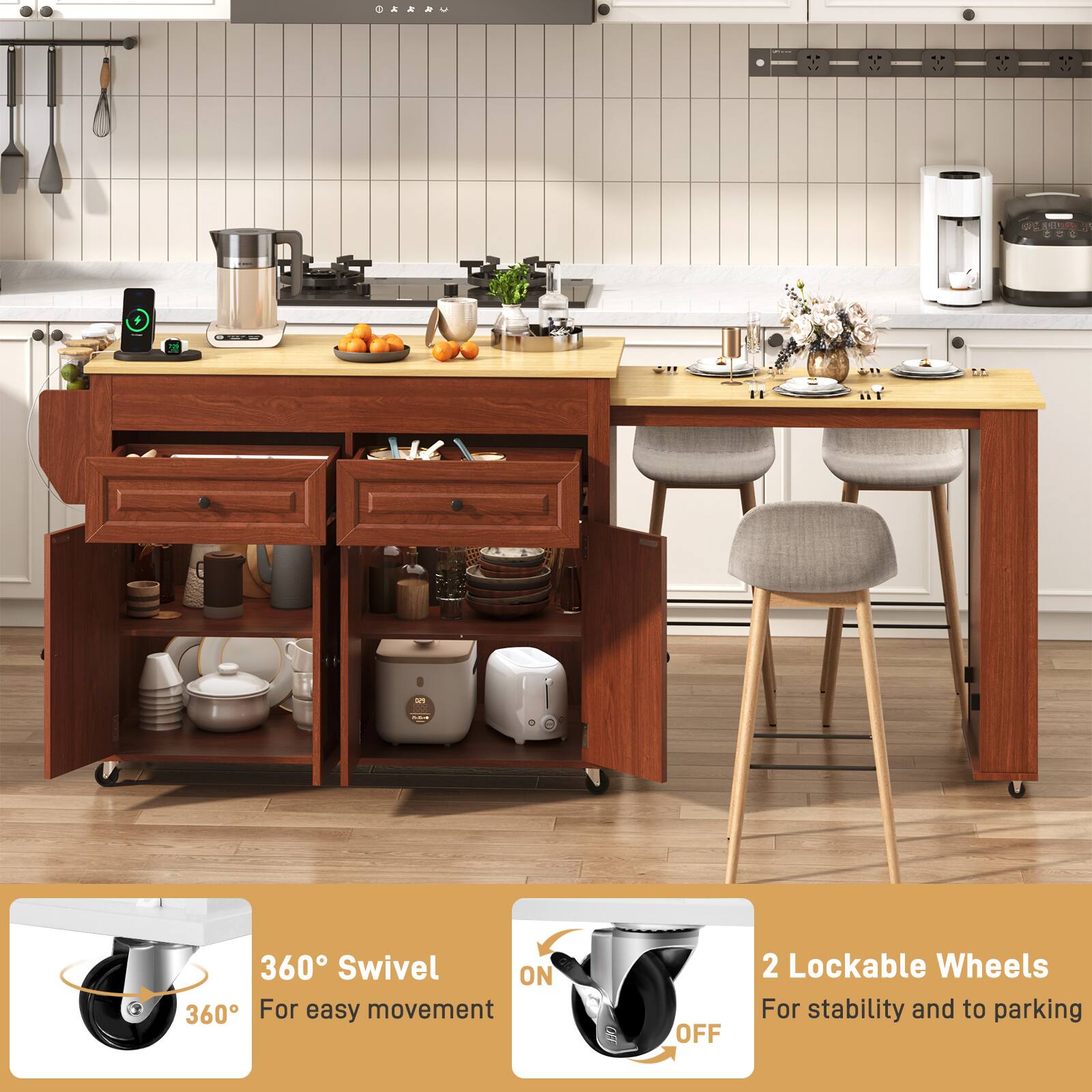 360° Swivel  
For easy movement

2 Lockable Wheels  
For stability and to parking