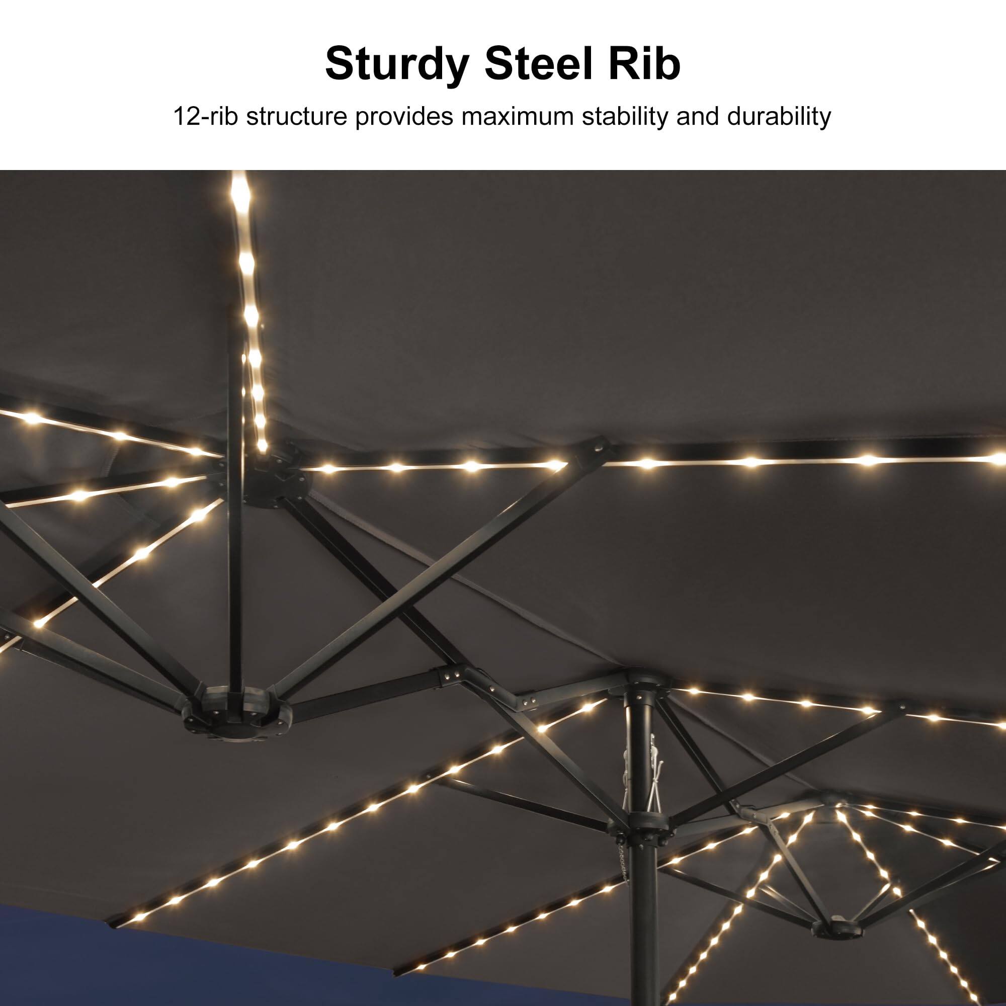 Sturdy Steel Rib  
12-rib structure provides maximum stability and durability