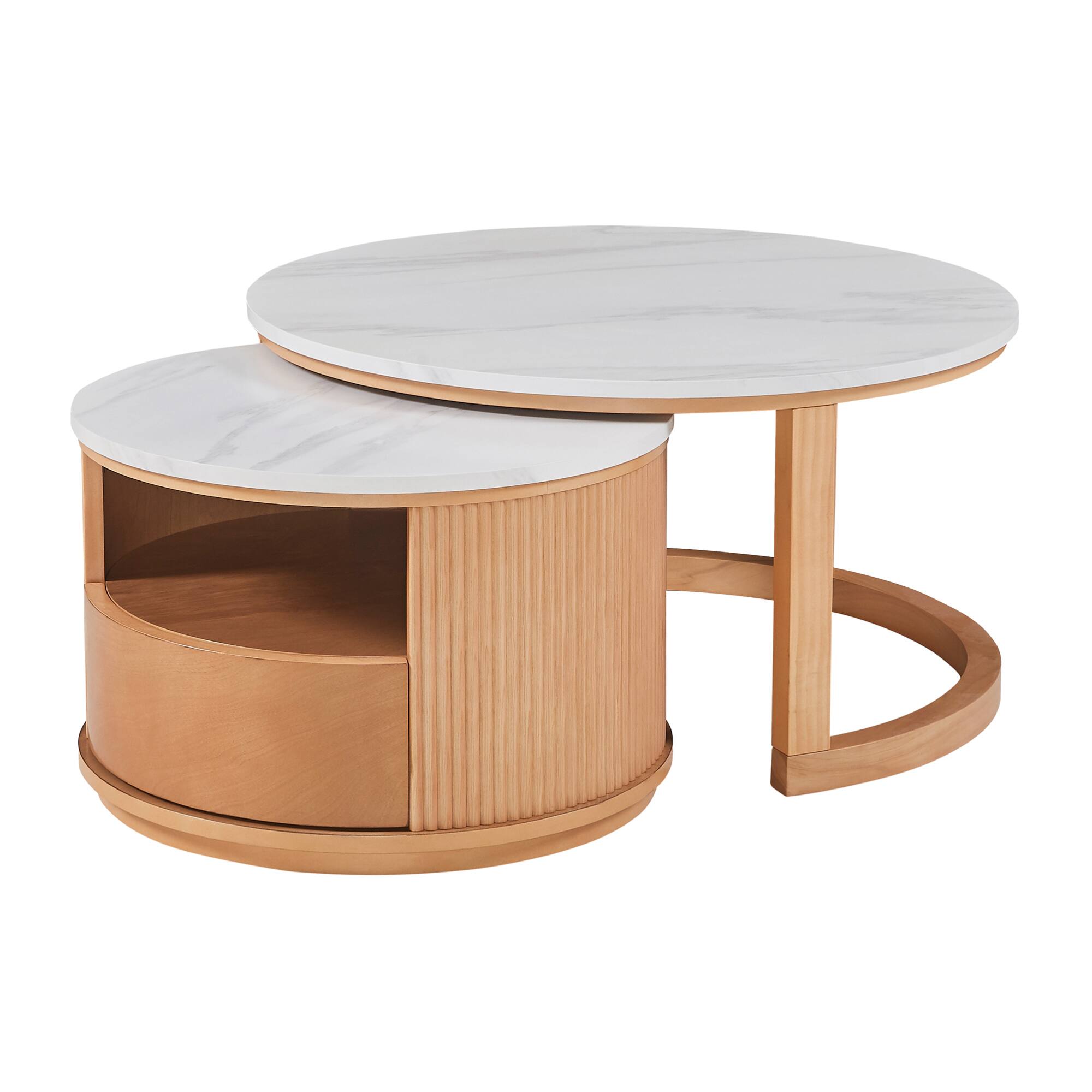 Alt View 7. GOODSILO - Modern Nesting Coffee Table Set with White Marble Top and Two-Tier Storage - Natural.
