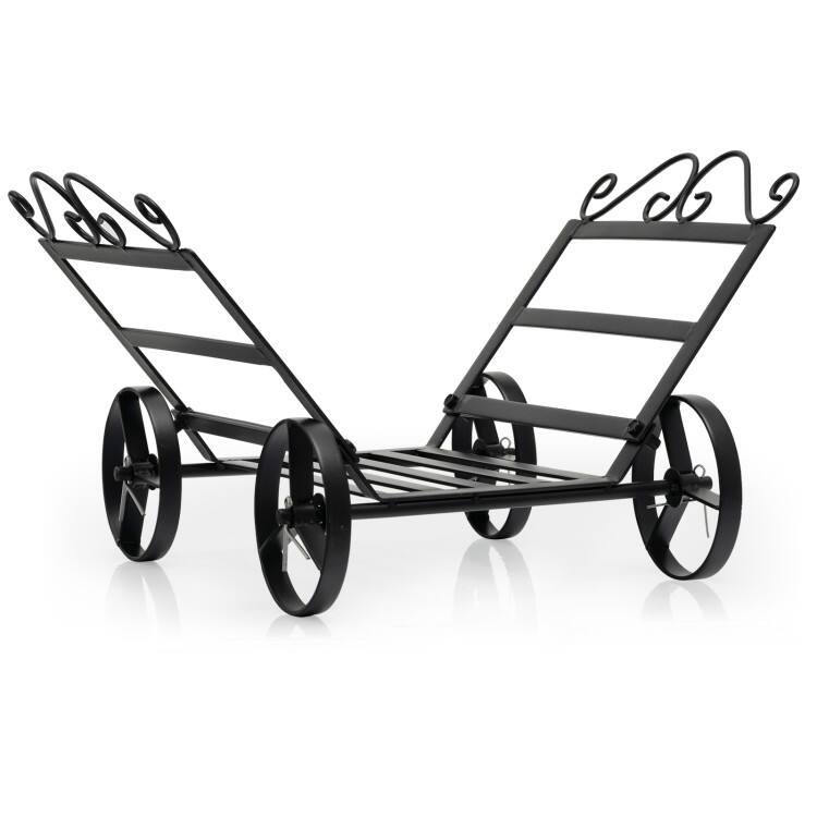 Angle. Mondawe - Firewood Rack Decorative Rustproof Steel Fireplace Log Holder with Wheels - Black.